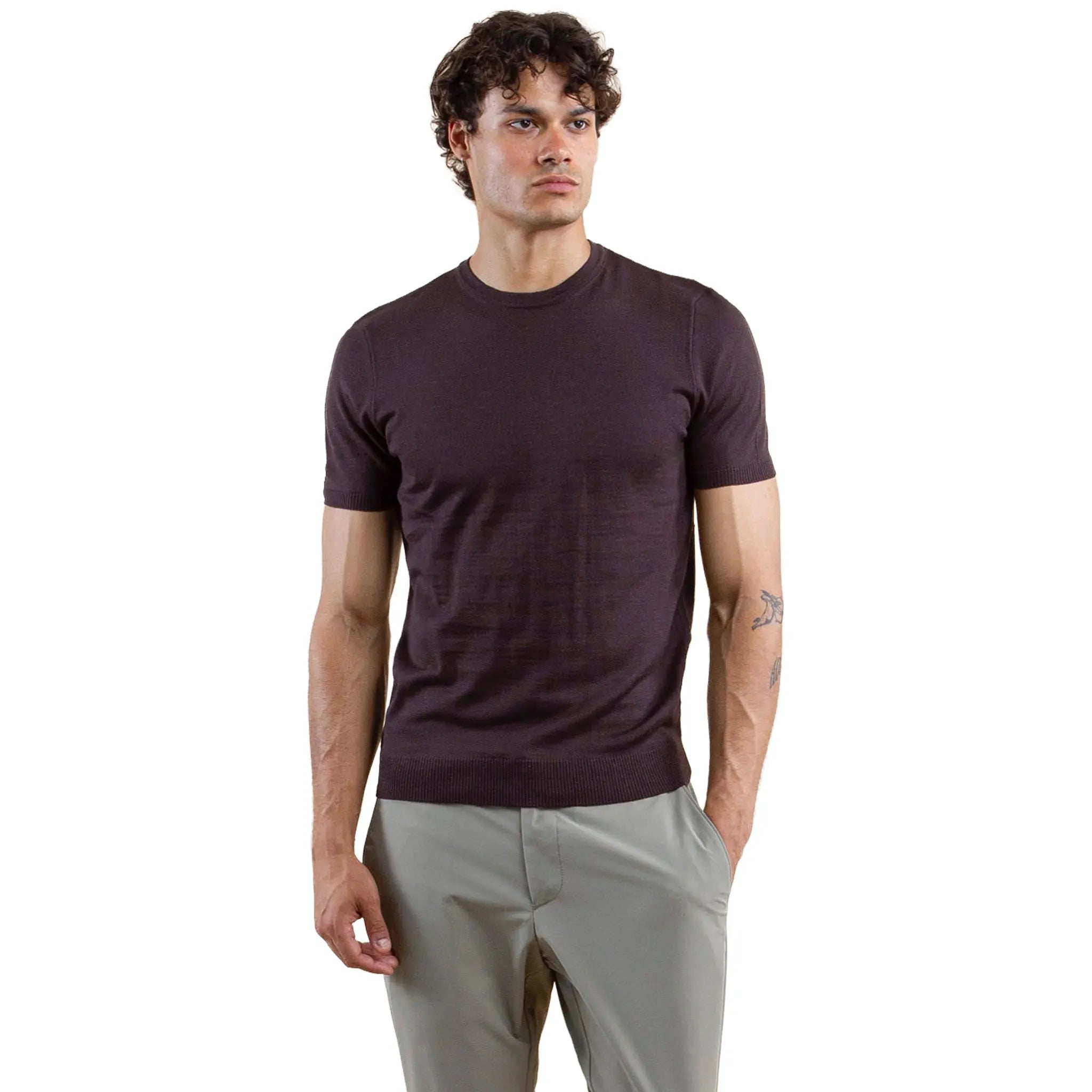 Front View of Be Gentle Fine Knit Drak Brown T-Shirt